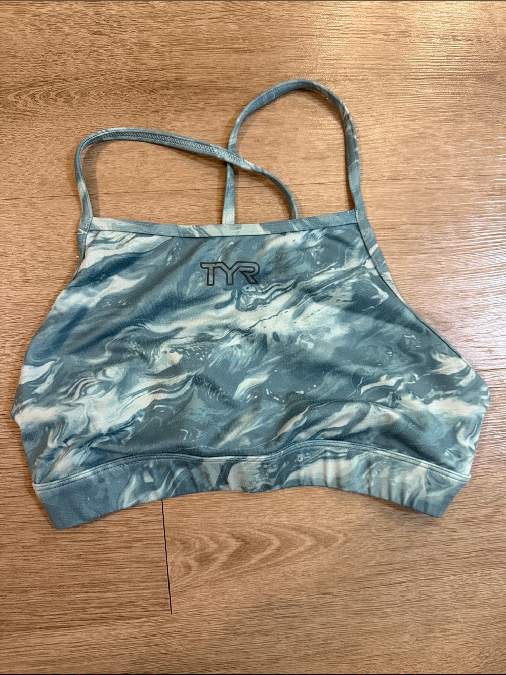 TYR Women's Teal Marble High-Neck Sports Bra